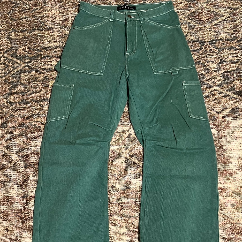 LIONESS GREEN WIDE LEG CARGO PANTS